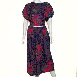 Vintage Block Island Vibrant Hawaiian Floral 2PC Set Womens Prairie Cottagecore